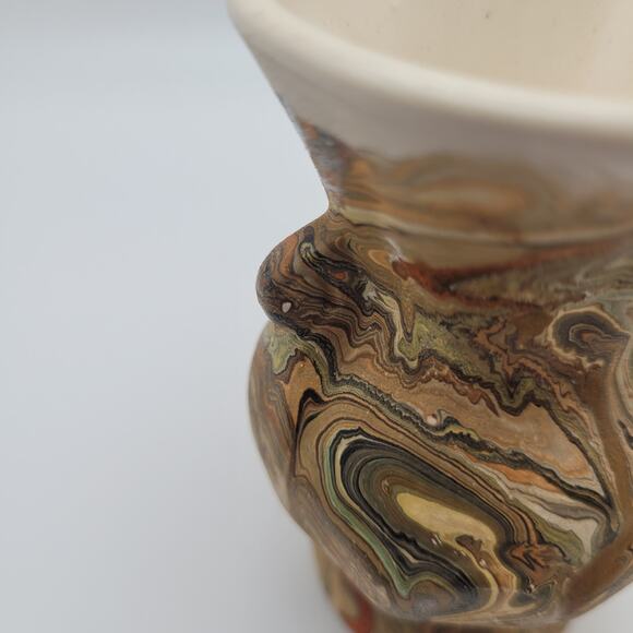 Vintage Marbled Pottery Bud Vases Set of 2 Earth Tone Swirl Small 3.5″ - Picture 8 of 15